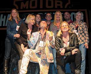 the family celebrating with performance artist perego (artofperego.com) at the 20th anniversary party during bike week 2014 at destination daytona.