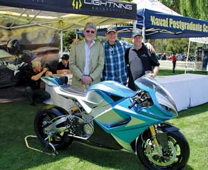 the lightning motorcycle team with the ls-218 (l to r): glynn kerr, the bike's designer, jim shook, who handled the clay modeling, and ceo richard hatfield. 