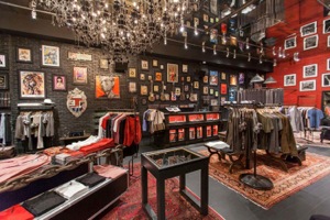 the jon varvatos store gives off a unique feeling of warmth with earth tones and softer textures. it is certainly not the gap or banana republic.  