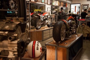 Roland Sands’ store shows off motorcycles as “art” which other items for sale intermixed with art. It’s not a museum – it’s “shoppertainment.” 