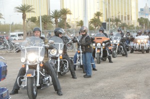 Harley owners rev their engines to signal ground shaking for the new dealership. -- Image By: Las Vegas Photo & Video, Inc.